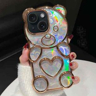 For iPhone 14 Bear Shape Electroplated Laser TPU Phone Case(Gold)