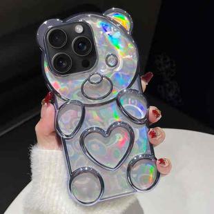 For iPhone 14 Pro Bear Shape Electroplated Laser TPU Phone Case(Blue)