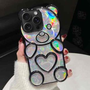 For iPhone 13 Pro Max Bear Shape Electroplated Laser TPU Phone Case(Black)