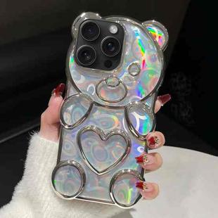 For iPhone 13 Pro Max Bear Shape Electroplated Laser TPU Phone Case(Silver)