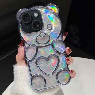 For iPhone 13 Bear Shape Electroplated Laser TPU Phone Case(Blue)