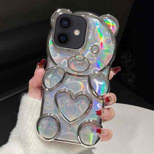 For iPhone 11 Bear Shape Electroplated Laser TPU Phone Case(Silver)