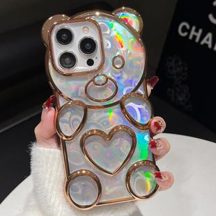 For iPhone 16 Pro Max Bear Shape Electroplated Laser TPU Phone Case(Gold)