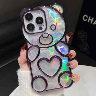 For iPhone 16 Pro Max Bear Shape Electroplated Laser TPU Phone Case(Purple)