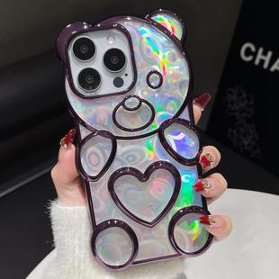 For iPhone 16 Pro Bear Shape Electroplated Laser TPU Phone Case(Purple)