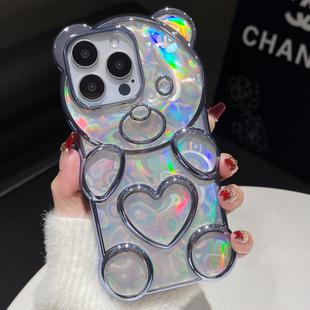 For iPhone 16 Pro Bear Shape Electroplated Laser TPU Phone Case(Blue)