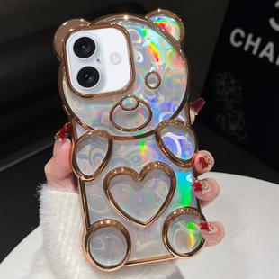 For iPhone 16 Bear Shape Electroplated Laser TPU Phone Case(Gold)