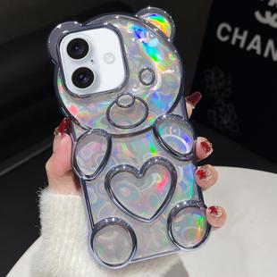 For iPhone 16 Bear Shape Electroplated Laser TPU Phone Case(Blue)