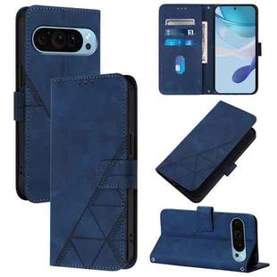For Google Pixel 9 Pro XL Crossbody 3D Embossed Flip Leather Phone Case(Blue)