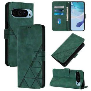 For Google Pixel 9 Pro XL Crossbody 3D Embossed Flip Leather Phone Case(Dark Green)