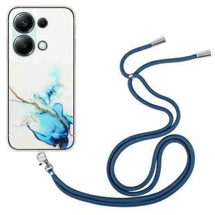 For Xiaomi Redmi Note 13 Pro 4G / Poco M6 Pro 4G Hollow Marble Pattern TPU Phone Case with Neck Strap Rope(Blue)