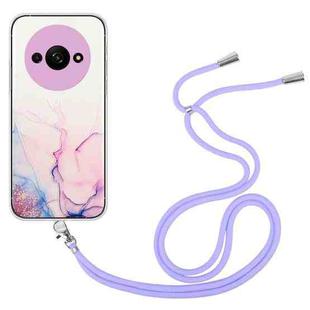 For Xiaomi Redmi A3 4G Hollow Marble Pattern TPU Phone Case with Neck Strap Rope(Pink)