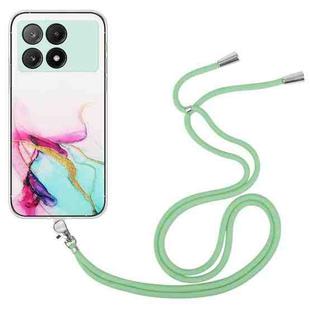 For Xiaomi Redmi K70E / Poco X6 Pro 5G Hollow Marble Pattern TPU Phone Case with Neck Strap Rope(Green)