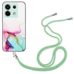 For Xiaomi Poco X6 5G Hollow Marble Pattern TPU Phone Case with Neck Strap Rope(Green)