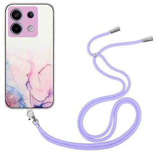 For Xiaomi Poco X6 5G Hollow Marble Pattern TPU Phone Case with Neck Strap Rope(Pink)