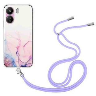 For Xiaomi Redmi 13C 4G / Poco C65 Hollow Marble Pattern TPU Phone Case with Neck Strap Rope(Pink)