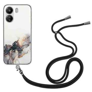 For Xiaomi Redmi 13C 4G / Poco C65 Hollow Marble Pattern TPU Phone Case with Neck Strap Rope(Black)