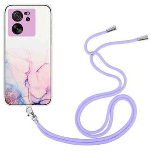 For Xiaomi 13T / 13T Pro Hollow Marble Pattern TPU Phone Case with Neck Strap Rope(Pink)
