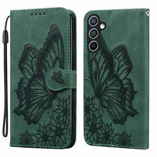 For Samsung Galaxy A55 5G Retro Skin Feel Butterflies Embossing Horizontal Flip Leather Phone Case(Green)