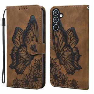 For Samsung Galaxy A56 5G Retro Skin Feel Butterflies Embossing Horizontal Flip Leather Phone Case(Brown)