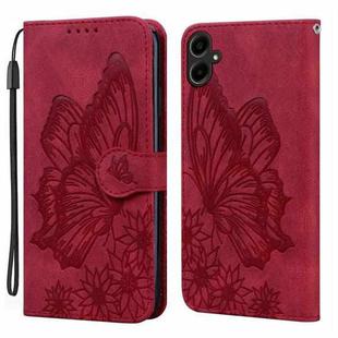 For Samsung Galaxy A07 4G / A06 4G Retro Skin Feel Butterflies Embossing Horizontal Flip Leather Phone Case(Red)