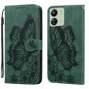 For Xiaomi Redmi 13C / POCO C65 Retro Skin Feel Butterflies Embossing Horizontal Flip Leather Phone Case(Green)
