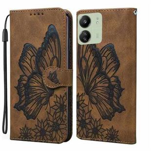 For Xiaomi Redmi 13C / POCO C65 Retro Skin Feel Butterflies Embossing Horizontal Flip Leather Phone Case(Brown)