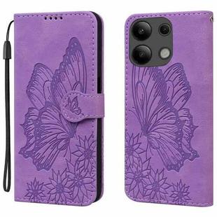 For Xiaomi Redmi Note 13 4G Retro Skin Feel Butterflies Embossing Horizontal Flip Leather Phone Case(Purple)