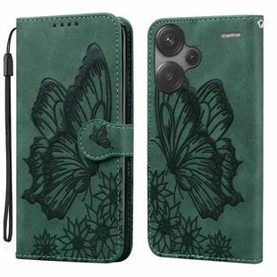 For Xiaomi Redmi Note 13 Pro+ 5G Retro Skin Feel Butterflies Embossing Horizontal Flip Leather Phone Case(Green)