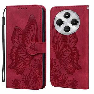 For Redmi A4 5G Retro Skin Feel Butterflies Embossing Horizontal Flip Leather Phone Case(Red)