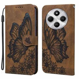 For Redmi A4 5G Retro Skin Feel Butterflies Embossing Horizontal Flip Leather Phone Case(Brown)