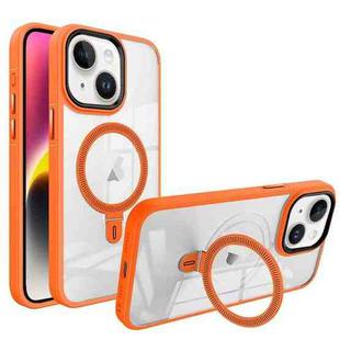 For iPhone 14 Shield Armor MagSafe Holder Phone Case(Orange)