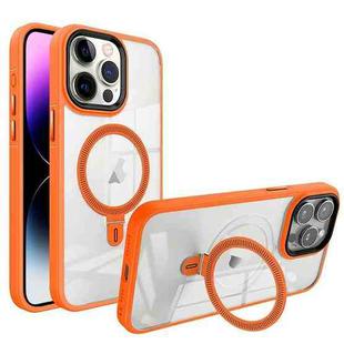 For iPhone 14 Pro Shield Armor MagSafe Holder Phone Case(Orange)