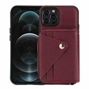 For iPhone 12 / 12 Pro Crossbody Zipper Card Bag RFID Anti-theft Phone Case(Wine Red)
