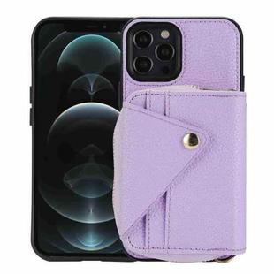 For iPhone 12 Pro Max Crossbody Zipper Card Bag RFID Anti-theft Phone Case(Purple)