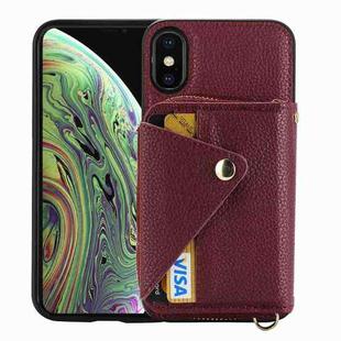 For iPhone XS / X Crossbody Zipper Card Bag RFID Anti-theft Phone Case(Wine Red)