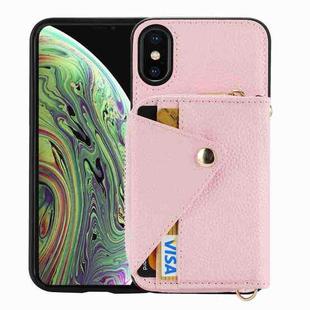 For iPhone XS Max Crossbody Zipper Card Bag RFID Anti-theft Phone Case(Pink)