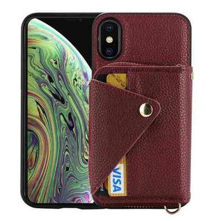 For iPhone XS Max Crossbody Zipper Card Bag RFID Anti-theft Phone Case(Wine Red)