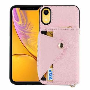 For iPhone XR Crossbody Zipper Card Bag RFID Anti-theft Phone Case(Pink)