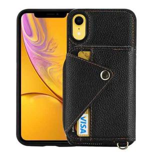 For iPhone XR Crossbody Zipper Card Bag RFID Anti-theft Phone Case(Black)