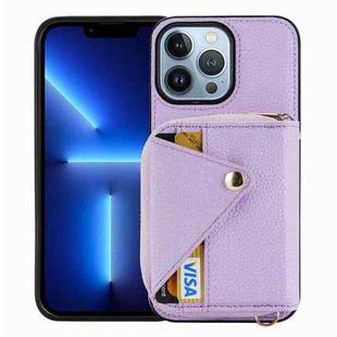 For iPhone 13 Pro Crossbody Zipper Card Bag RFID Anti-theft Phone Case(Purple)