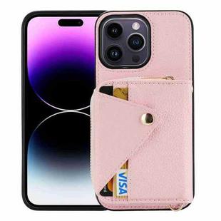 For iPhone 14 Pro Crossbody Zipper Card Bag RFID Anti-theft Phone Case(Pink)