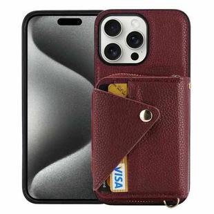 For iPhone 15 Pro Max Crossbody Zipper Card Bag RFID Anti-theft Phone Case(Wine Red)