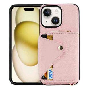 For iPhone 15 Plus / 14 Plus Crossbody Zipper Card Bag RFID Anti-theft Phone Case(Pink)