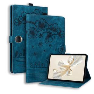 For Honor Pad 9 Cartoon Sakura Cat Embossed Leather Tablet Case(Blue)