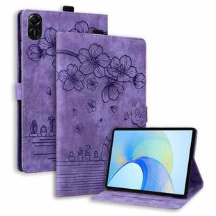 For Honor Pad X9/X8 Pro Cartoon Sakura Cat Embossed Leather Tablet Case(Purple)