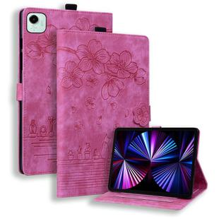 For Honor Pad X9a / X9 Pro Cartoon Sakura Cat Embossed Leather Tablet Case(Rose Red)