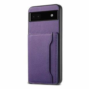 For Google Pixel 6a Calf Texture Card Bag Design Full Coverage Phone Case(Purple)