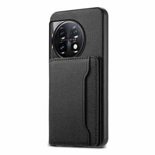 For OnePlus 11 Calf Texture Card Bag Design Full Coverage Phone Case(Black)