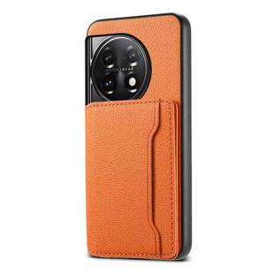 For OnePlus 11 Calf Texture Card Bag Design Full Coverage Phone Case(Orange)